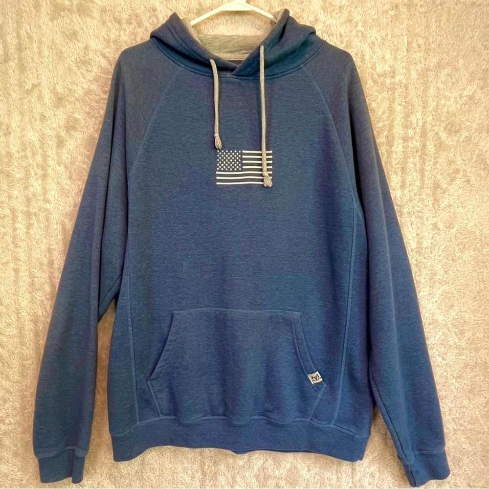 Buck Wear Blue Sweatshirt Hoodie Sz L STAND PROUD USA Flag - Picture 2 of 14